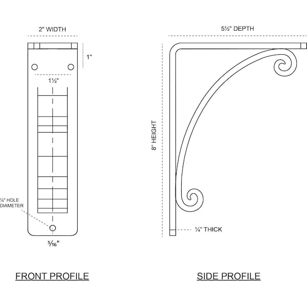 Legacy Wrought Iron Bracket, (Triple Center Brace), Antiqued Pale Gold 2W X 5 1/2D X 8H